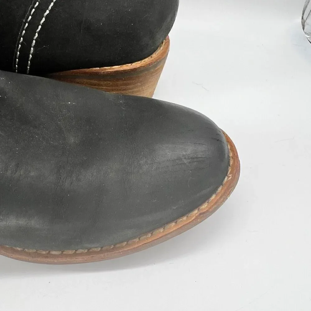 Kensie Bindi Pull On Leather Western Ankle Boot Black with Tan Aztec Design Size